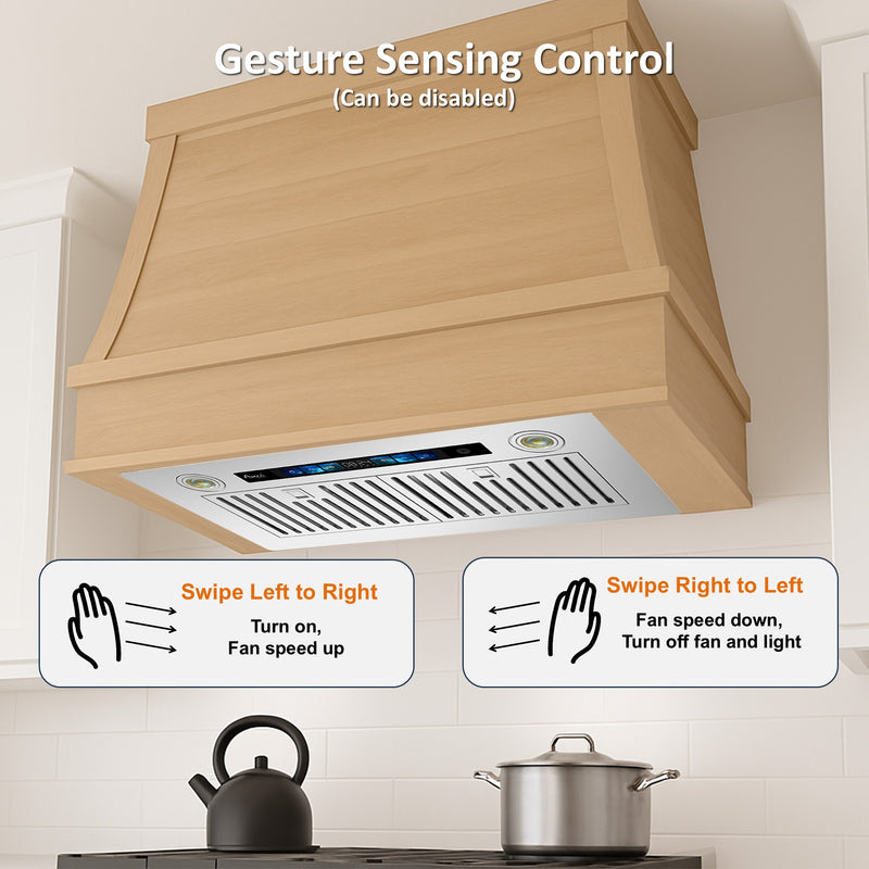 Awoco RH-IT06-V Ceiling Insert Mount Split Quiet Range Hood with Voice, Gesture, Touch, Remote Control, 800 CFM Kitchen Hood with 4-Speed Exhaust Fan, Stainless Steel Stove Hood with 6" Blower, LED Lights