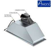 Awoco RH-BQ-R 14-1/2”D Built-in/Insert Stainless Steel Range Hood, 4-Speed, 650 CFM, LED Lights, Baffle Filters for Wood Hood