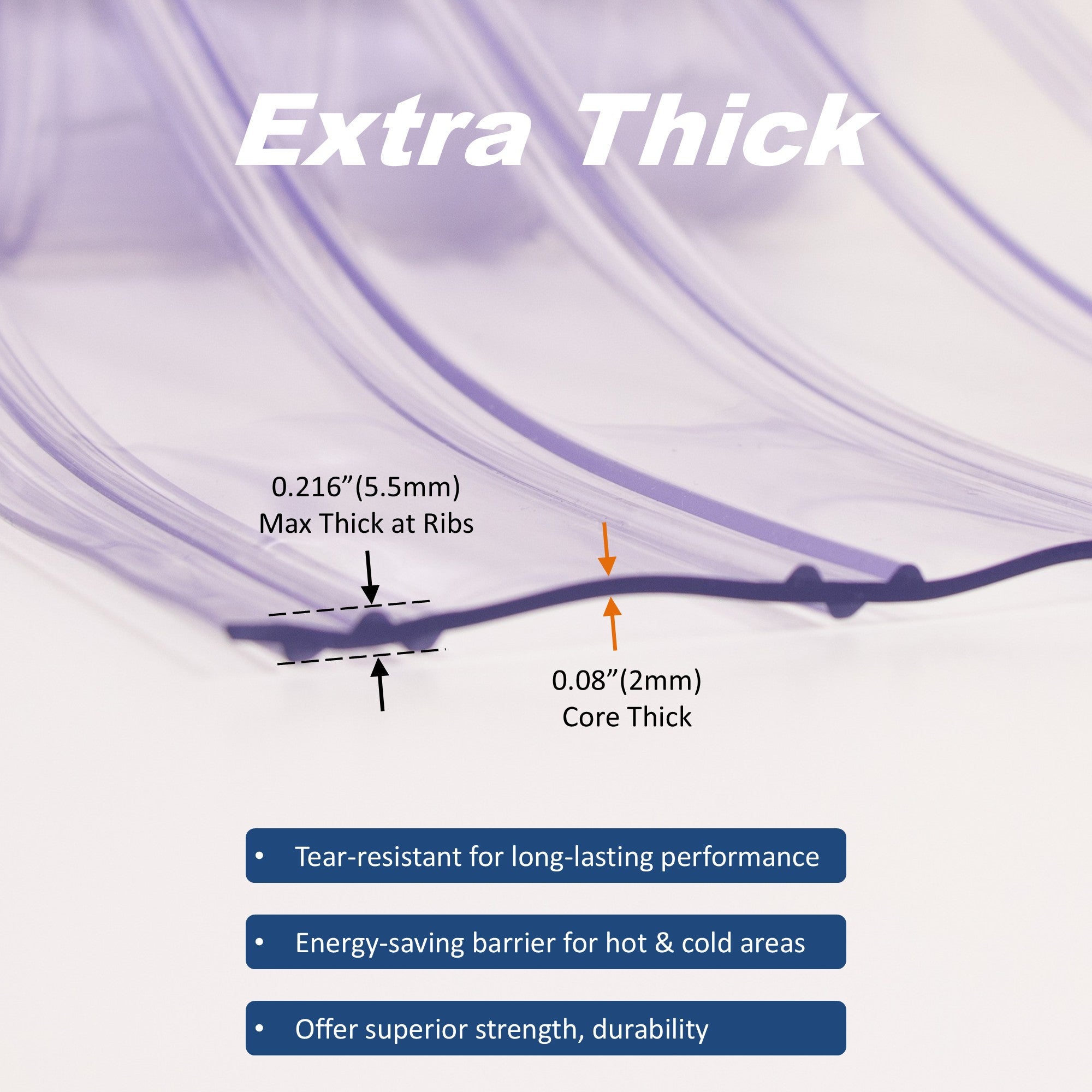 Aleco Clear-Flex II PVC Strip Roll, Ribbed Scratch-Resistant Door Curtain for Warehouse, Cold Storage,Oversized Opening, Energy-Saving, Made in USA