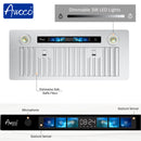 Awoco RH-BQ-V 11.75”D Built-in Insert Stainless Steel Range Hood, Kitchen Hood with 4-Speed Exhaust Fan, Voice, Gesture, Touch & Remote Controls, 6" Round Top Vent, 800 CFM, Dimmable LED Lights, Baffle Filters