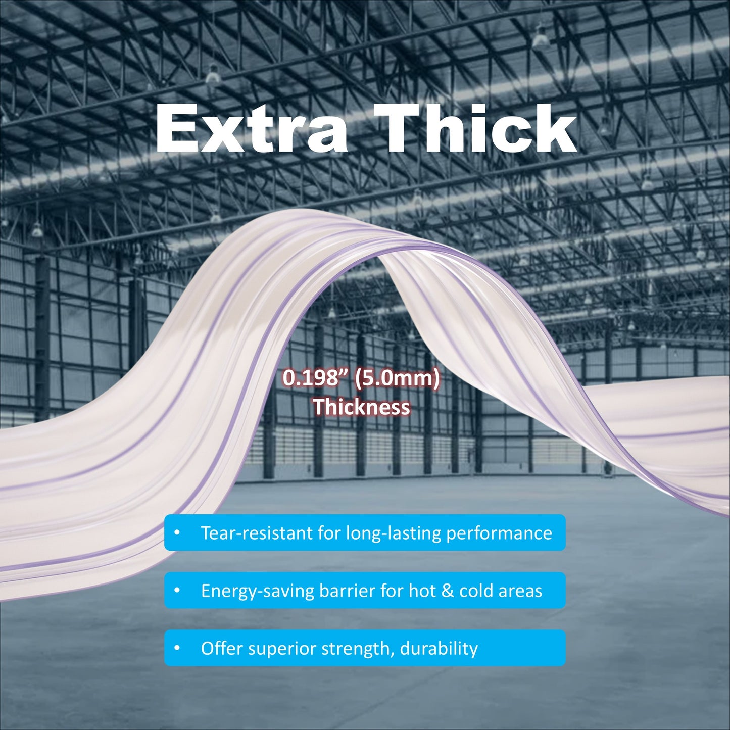 Aleco Clear-Flex II PVC Strip Roll, Ribbed Scratch-Resistant Door Curtain for Warehouse, Cold Storage,Oversized Opening, Energy-Saving, Made in USA