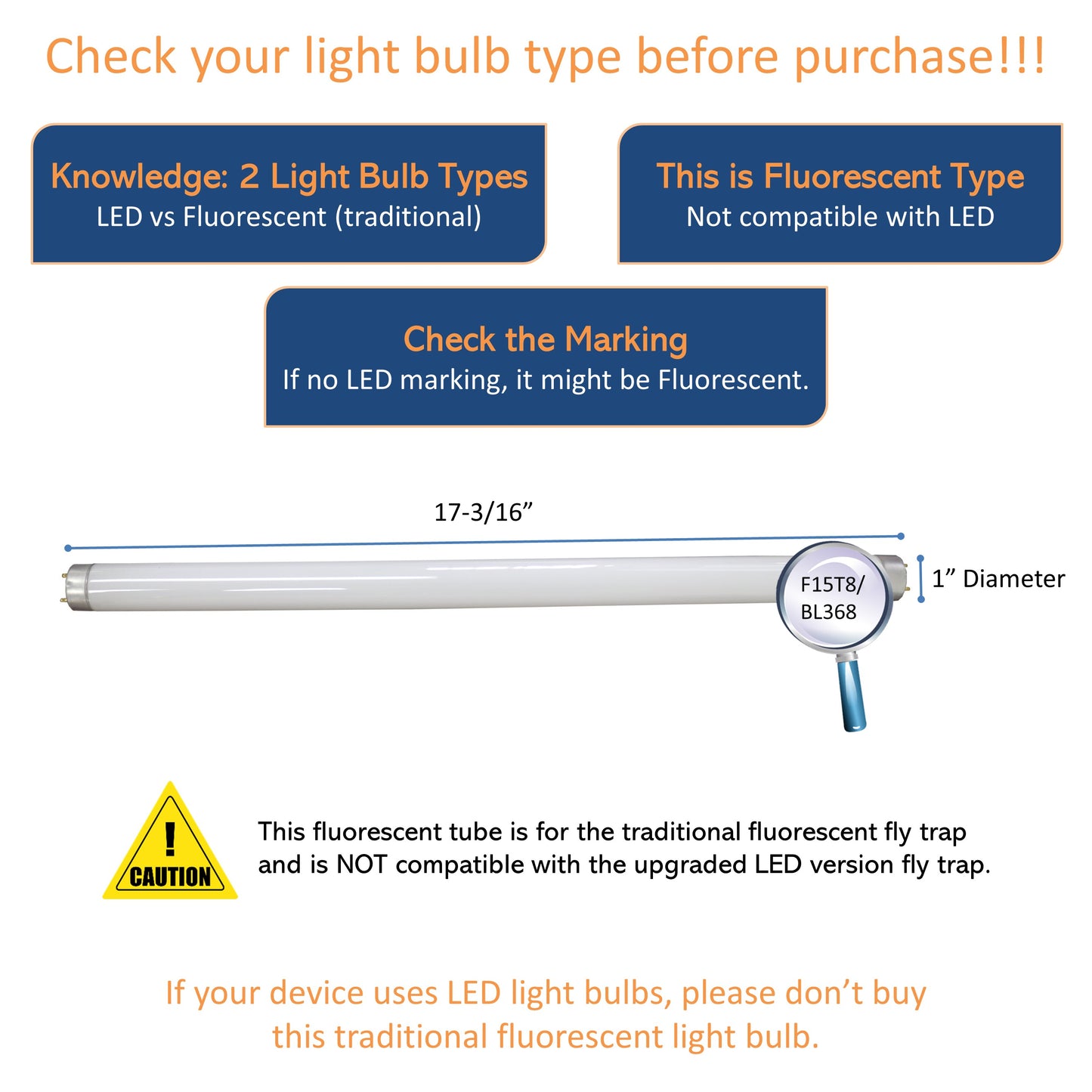 F15T8/BL368 15W Fluorescent UV Light Bulb for Wall Mount Sticky Fly Trap Lamp FT-3W45