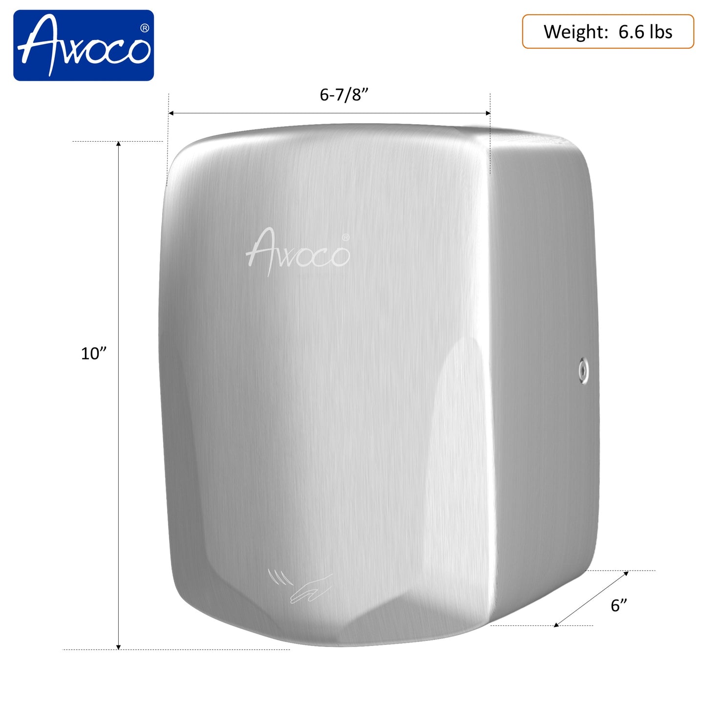 Awoco Compact 1350W 120V Stainless Steel Automatic High Speed Hand Dryer, UL Certified