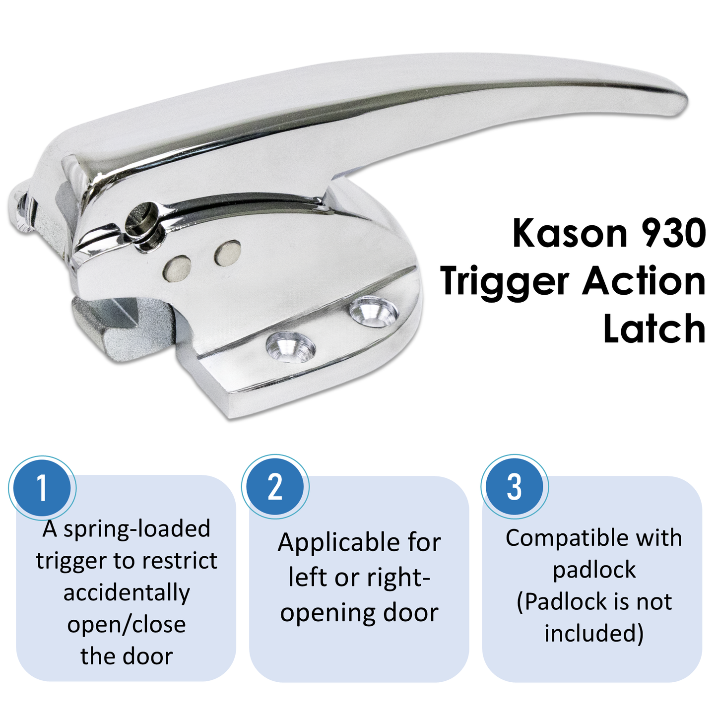 Kason 930 Trigger Action Polished Chrome Latch with Adjustable Strike, Made In USA for Reach-In Coolers/Refrigerators