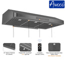 Awoco RH-UC7 36” Under Cabinet 7” High Stainless Steel Black Range Hood, 6 Speeds with Gesture Sensing Touch Control Panel, 900 CFM with Remote Control, 5W LED Light Bar