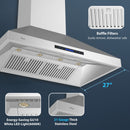 Awoco 48”W Indoor 27”D Wall Mount Range Hood with Touch & Remote Control, Stainless Steel 4 Speeds 1200 CFM Adjustable Chimneys 4 LED Lights 2 x 6” Round Top Vent