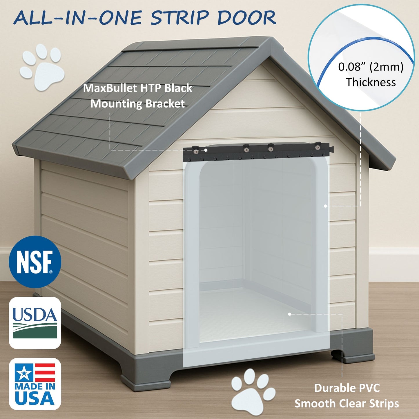 Awoco Pet Door Low-Temp -40°F Flap Set 24" x 30", 0.08" Thick, Clear PVC Strip with HTP Mounting Kit for Pet Doors, Weatherproof, Less Odor, Made in USA, Fits Doghouse & Cat Doors
