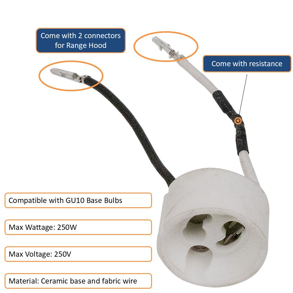 Awoco GU10 Base Socket, Maximum 250V 250W, Ceramic Lamp Holder and Fabric Wire Connector