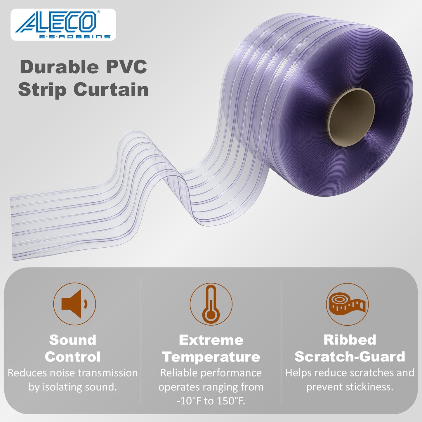 Aleco Clear-Flex II PVC Strip Roll, Ribbed Scratch-Resistant Door Curtain for Warehouse, Cold Storage,Oversized Opening, Energy-Saving, Made in USA