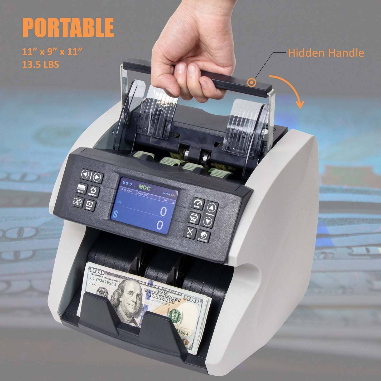 Awoco Bank Grade Mixed Denomination Bill Money Counter with Full Counterfeit Detection - 6 Currency (USD, EUR, GBP, MXN, CAD, CNY) with External Display