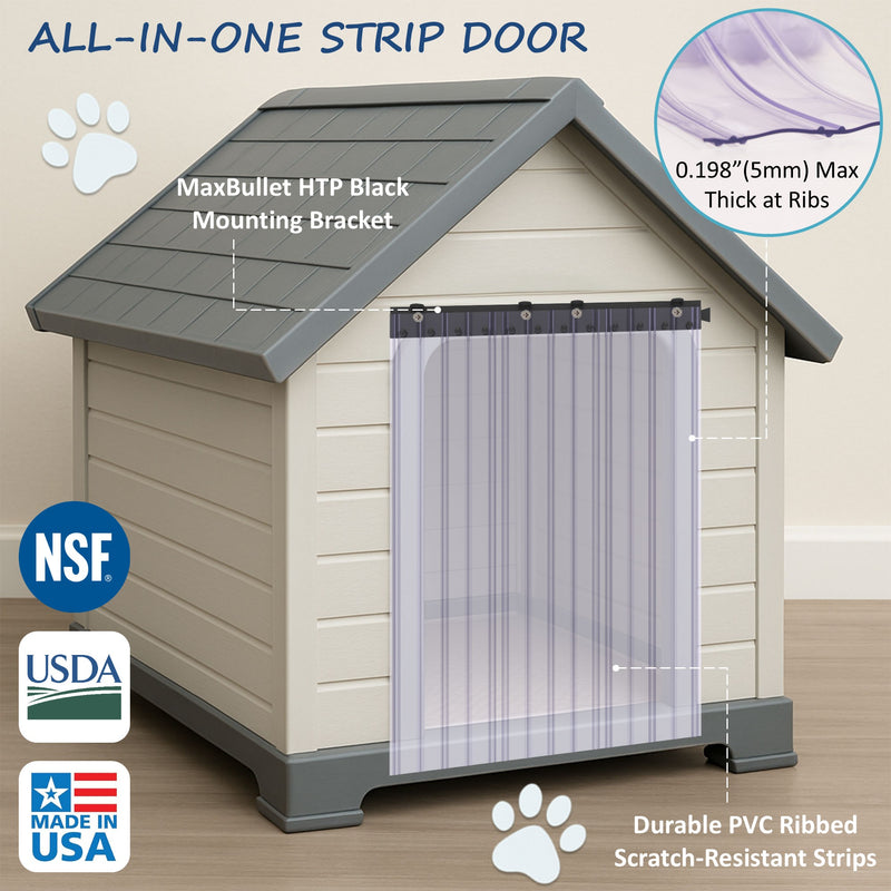 Awoco Pet Door Scratch-Resistant Flap Set 24" x 30", 0.198" Max Thick at Ribs, Clear PVC Strip with HTP Mounting Kit for Pet Doors, Weatherproof, Less Odor, Made in USA, Fits Doghouse & Cat Doors