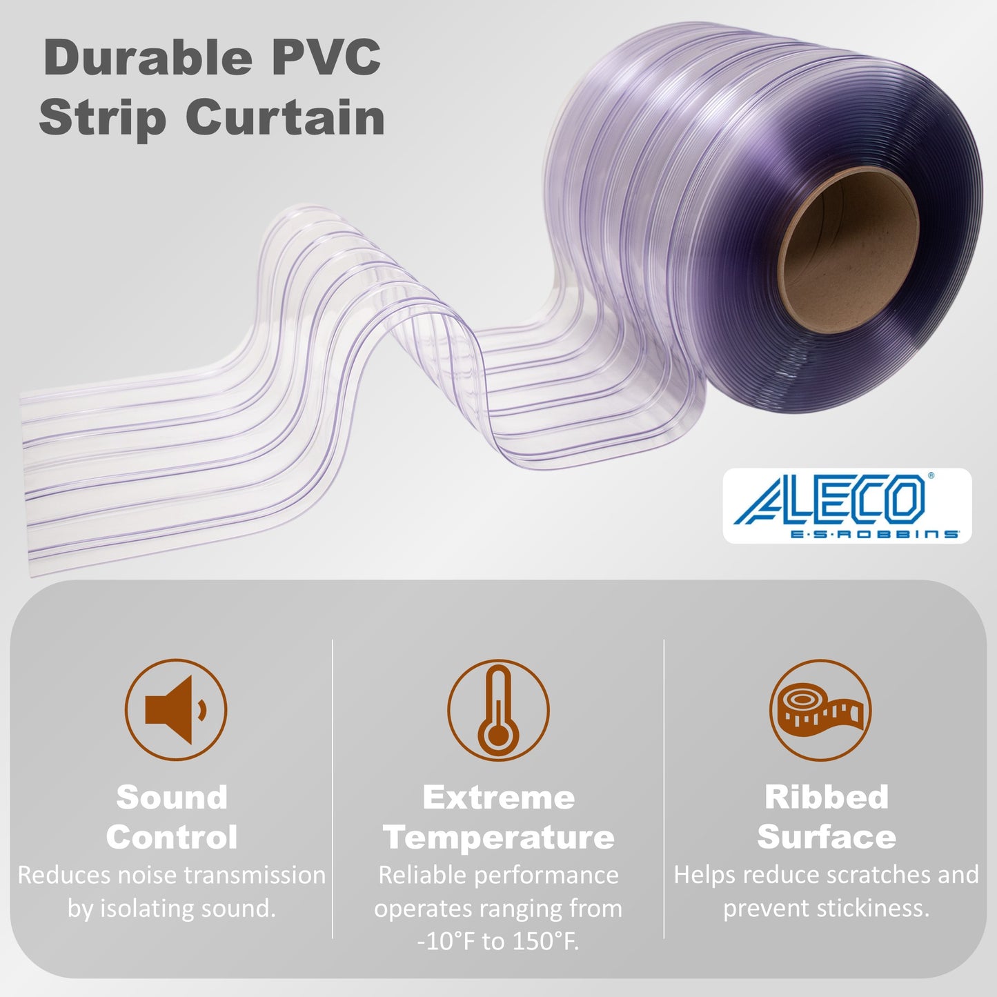 Aleco Clear-Flex II PVC Strip Roll, Ribbed Scratch-Resistant Door Curtain for Warehouse, Cold Storage,Oversized Opening, Energy-Saving, Made in USA