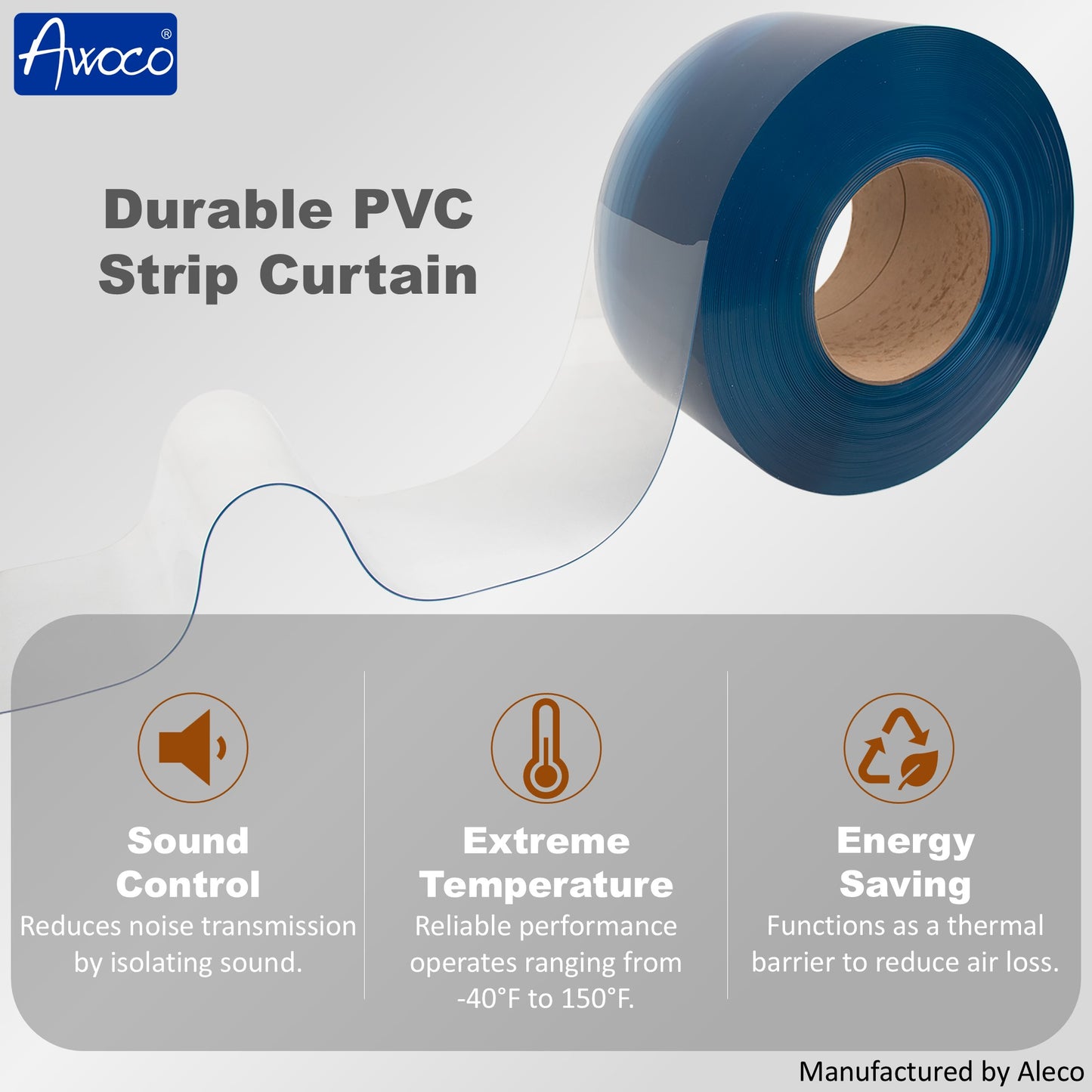 Vinyl Strip Roll 6in x 150ft - 0.06in Low-Temp Smooth Clear - Aleco