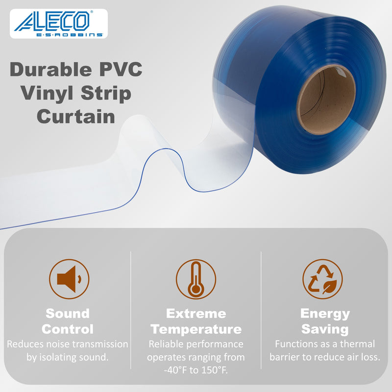 Aleco Clear-Flex II Vinyl Bulk Roll, 8" x 150ft, 0.08" Thick, Low-Temp -40°F Smooth-Clear PVC Strip Roll, for Warehouse, Freezer, Office, Strip Curtain