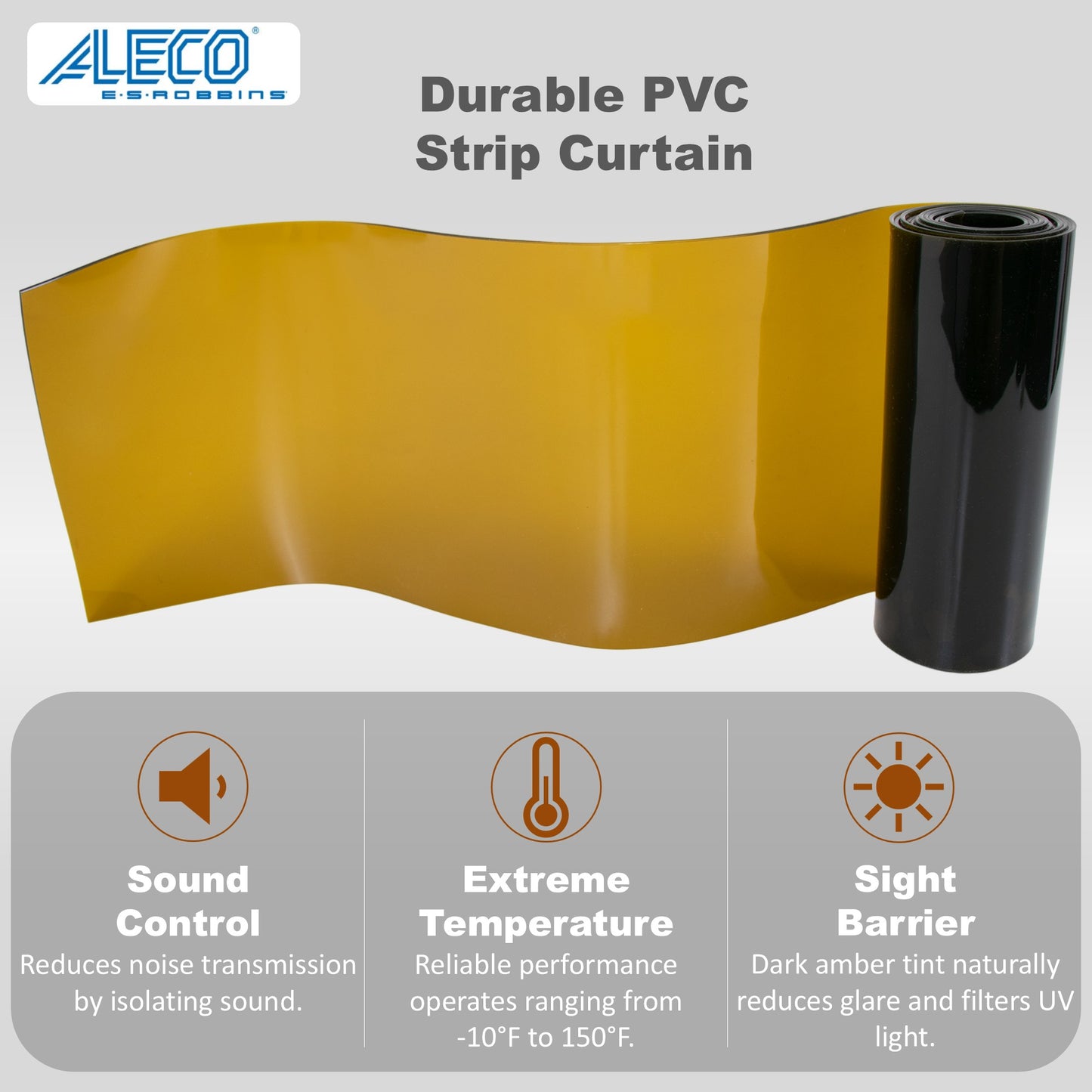 Aleco Clear-Flex II Vinyl Roll, 8" W x 0.080" T x 300' L, Dark Amber, Smooth, for Welding Screens or Sight Barriers, Indoor/Outdoor Use, -10°F to 150°F, Made in USA
