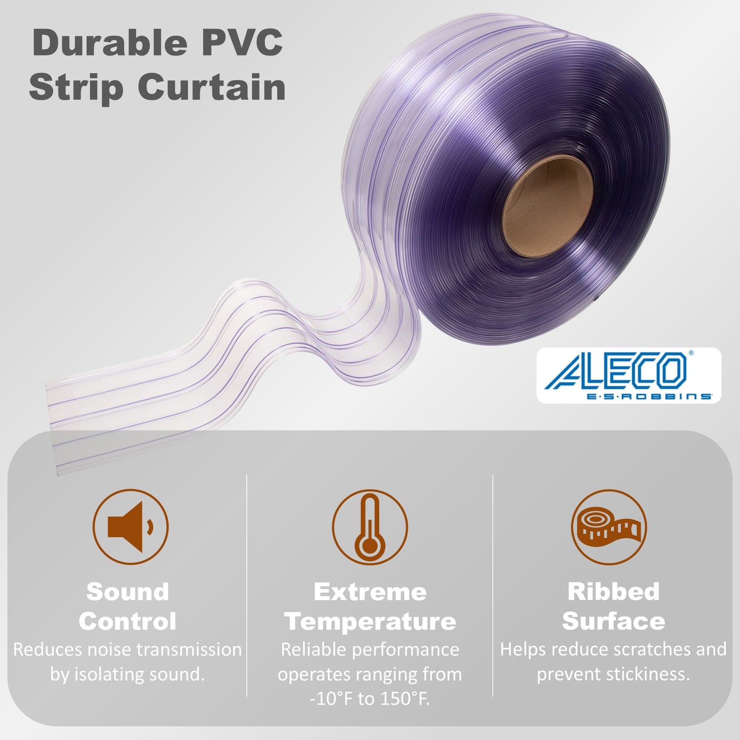 Aleco Clear-Flex II PVC Strip Roll, Ribbed Scratch-Resistant Door Curtain for Warehouse, Cold Storage,Oversized Opening, Energy-Saving, Made in USA