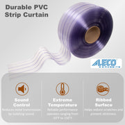 Aleco Clear-Flex II PVC Strip Roll, Ribbed Scratch-Resistant Door Curtain for Warehouse, Cold Storage,Oversized Opening, Energy-Saving, Made in USA