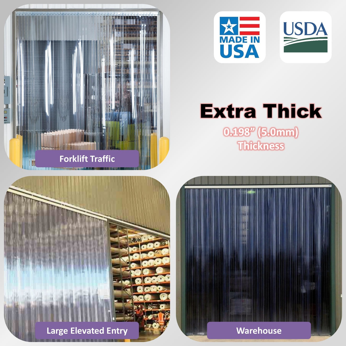 Aleco Clear-Flex II PVC Strip Roll, Ribbed Scratch-Resistant Door Curtain for Warehouse, Cold Storage,Oversized Opening, Energy-Saving, Made in USA