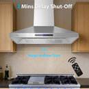 Awoco 48”W Indoor 27”D Wall Mount Range Hood with Touch & Remote Control, Stainless Steel 4 Speeds 1200 CFM Adjustable Chimneys 4 LED Lights 2 x 6” Round Top Vent