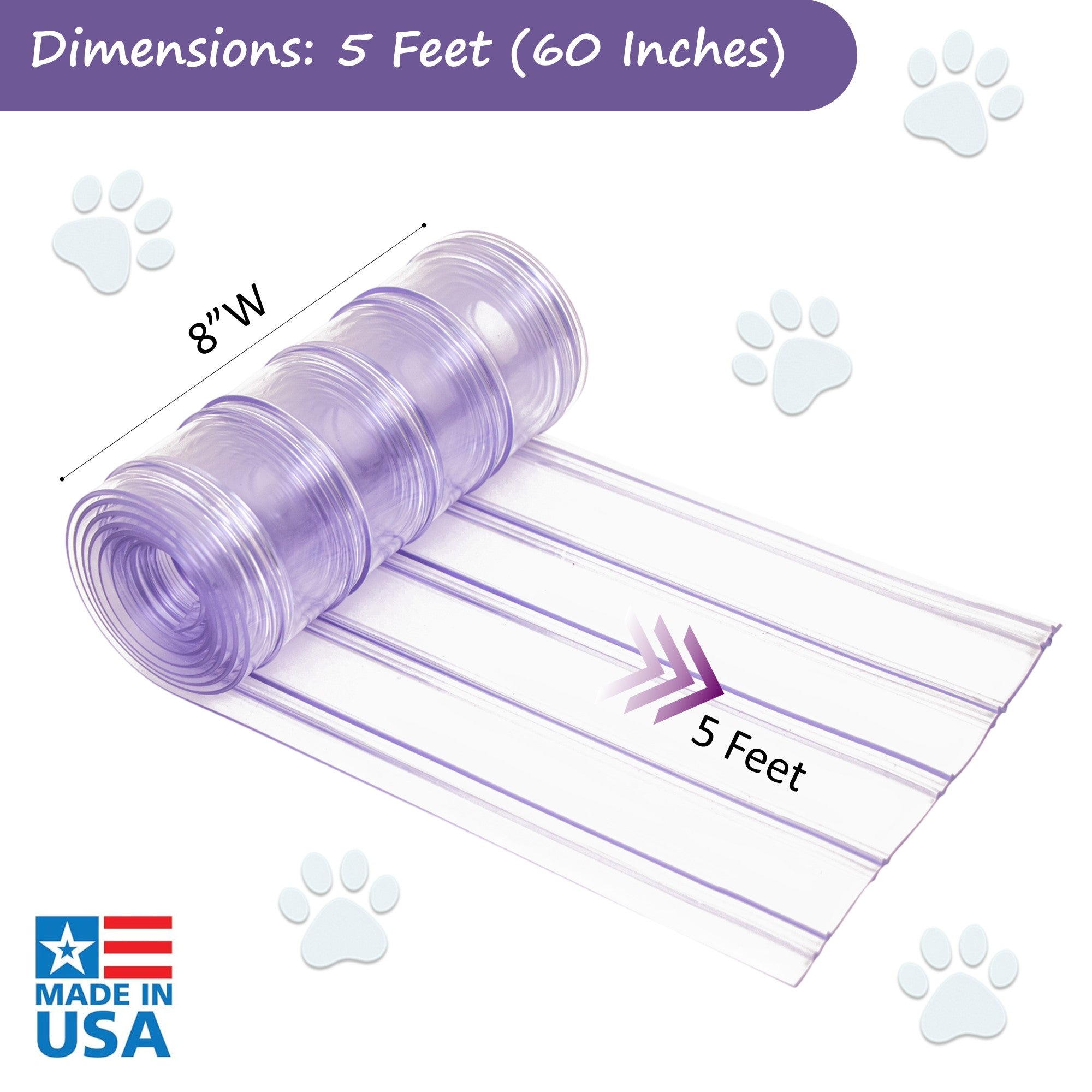Awoco Pet Door Flap 8in x 5ft, 0.198" (5mm) Thick Clear PVC Vinyl Strip for Pet Doors, Weatherproof, Less Odor, Scratch-Resistant, Easy Cut and Install, Made in USA, Fits Doghouse & Cat Doors