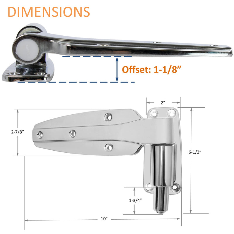 KASON 1248 Reversible Spring-Assisted Cam-Lift Hinge Chrome Finish for Walk-in Freezer Cooler Refrigerator