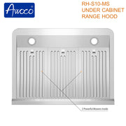 Awoco RH-S10-MS Under Cabinet Supreme 7” High Stainless Steel Range Hood, 4 Speeds with Gesture Sensing Touch Control Panel, 8” Round Top Vent, 1000 CFM with Remote Control & LED Lights