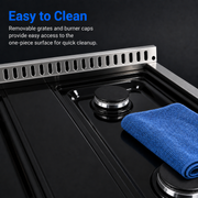 Awoco 30" Professional Stainless Steel Gas Cooktop Gas Rangetop | 48000 BTU, 4 Burners, LPG/NG Convertible, Cast Iron Grates, Zinc Alloy Knobs, ETL Certified