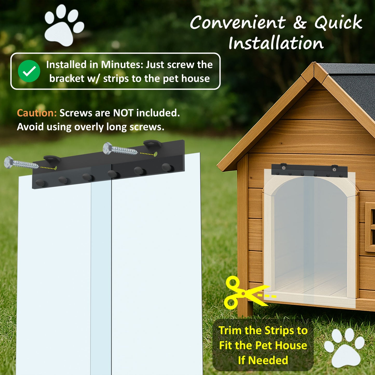Awoco Pet Door Low-Temp -40°F Flap Set 12" Wide, 0.08" Thick, Clear PVC Strip with HTP Mounting Kit for Pet Doors, Weatherproof, Less Odor, Made in USA, Fits Doghouse & Cat Doors