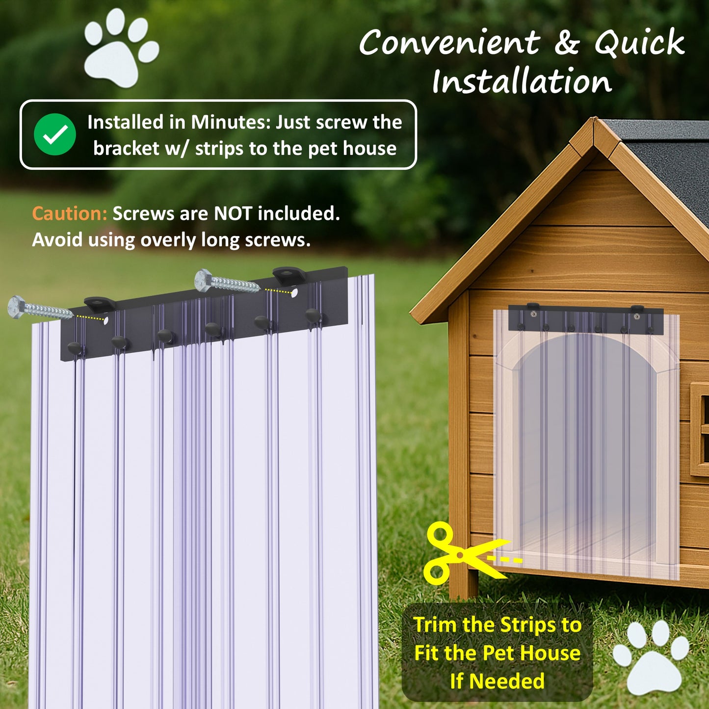 Awoco Pet Door Scratch-Resistant Flap Set 12" Wide, 0.198" Max Thick at Ribs, Clear PVC Strip with HTP Mounting Kit for Pet Doors, Weatherproof, Less Odor, Made in USA, Fits Doghouse & Cat Doors