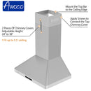 Awoco RH-WT-C Wall Mount Stainless Steel Range Hood, 3 Speeds, 800CFM, 2 LED Lights, Remote Control, With 6” Blower Unit