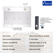 Awoco RH-WT-V Wall Mount Range Hood - 800CFM - Voice & Gesture -  Adjustable Chimney, With 6” Blower Unit