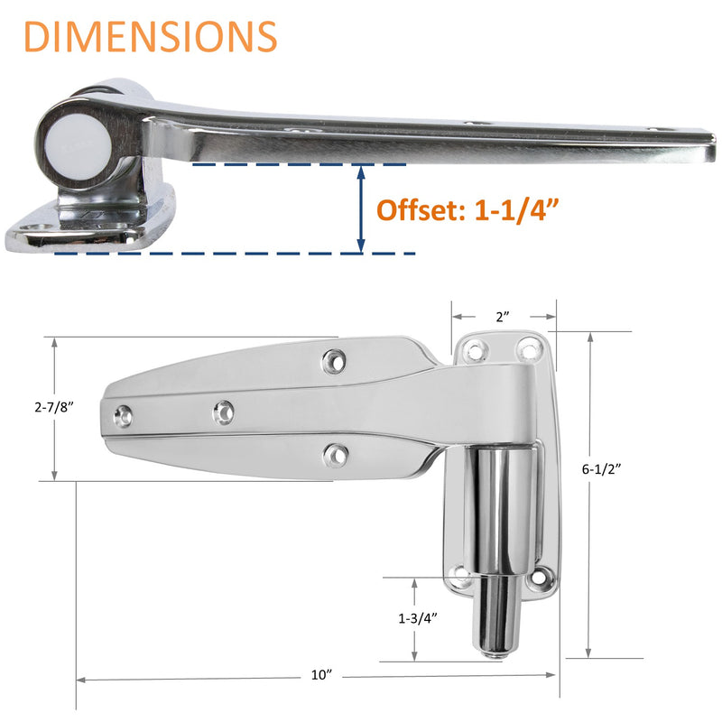 KASON 1248 Reversible Spring-Assisted Cam-Lift Hinge Chrome Finish for Walk-in Freezer Cooler Refrigerator