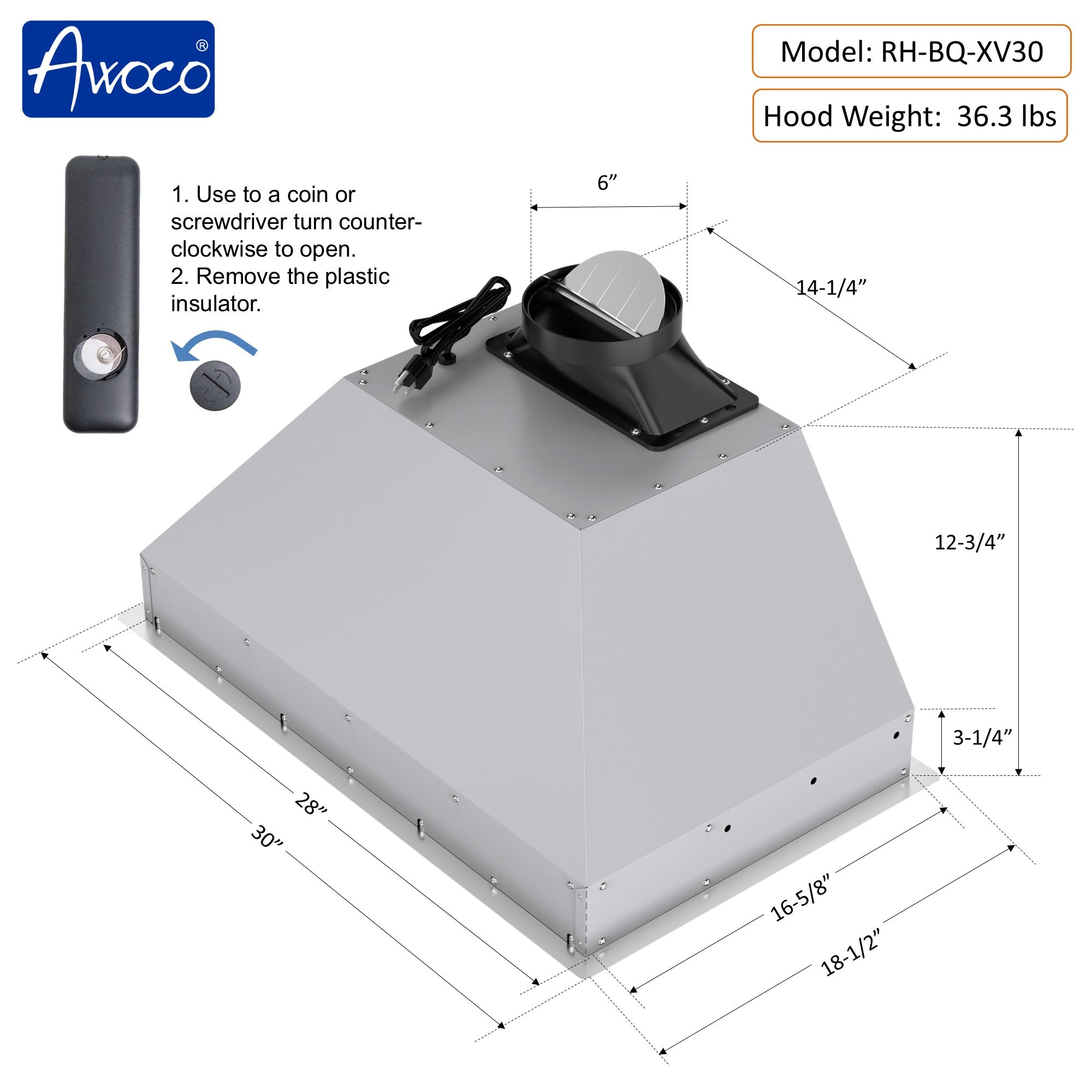 その他 Ron Awoco RH-BQ-XV Built-in Insert Stainless Steel Range Hood
