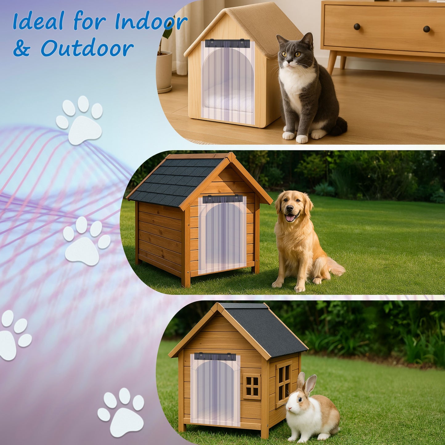 Awoco Pet Door Scratch-Resistant Flap Set 12" Wide, 0.198" Max Thick at Ribs, Clear PVC Strip with HTP Mounting Kit for Pet Doors, Weatherproof, Less Odor, Made in USA, Fits Doghouse & Cat Doors