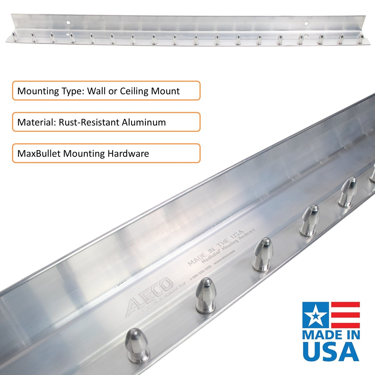 Aleco Aluminum Strip Door MaxBullet Mounting Hardware – Boltless Snap-On Hardware, Wall or Ceiling Mount, Rust-Resistant, Fast Install, Universal Fit for Vinyl Strips, NSF/USDA Compliant
