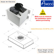 RH-IT06-GV 36 inch Ceiling Mount Range Hood Split Insert, the hood and blower unit dimension