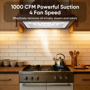 Awoco RH-IT08-M 14-1/2"D Super Quiet Split Insert Stainless Steel Range Hood, 4 Speeds with a 8" Blower Unit, 1000CFM, LED Lights