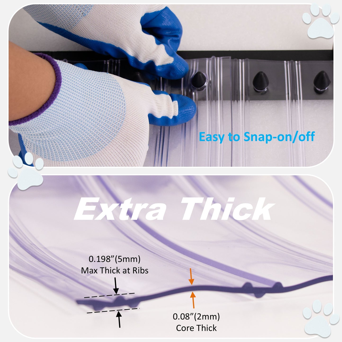 Awoco Pet Door Scratch-Resistant Flap Set 12" Wide, 0.198" Max Thick at Ribs, Clear PVC Strip with HTP Mounting Kit for Pet Doors, Weatherproof, Less Odor, Made in USA, Fits Doghouse & Cat Doors