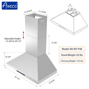 Awoco 48”W Indoor 27”D Wall Mount Range Hood with Touch & Remote Control, Stainless Steel 4 Speeds 1200 CFM Adjustable Chimneys 4 LED Lights 2 x 6” Round Top Vent