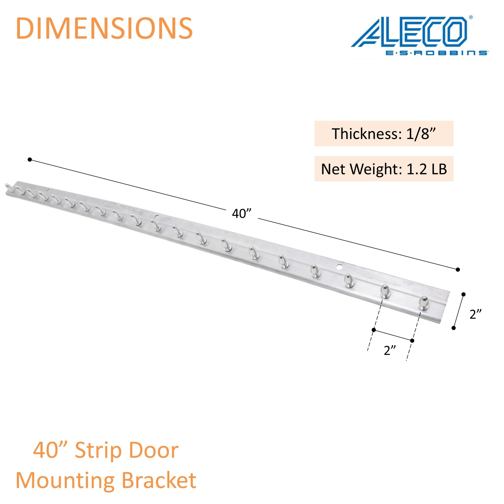 Aleco 40" Aluminum Strip Door MaxBullet Mounting Hardware – Boltless Snap-On Hardware, Wall Mount, Rust-Resistant, Fast Install, Universal Fit for Vinyl Strips, NSF/USDA Compliant