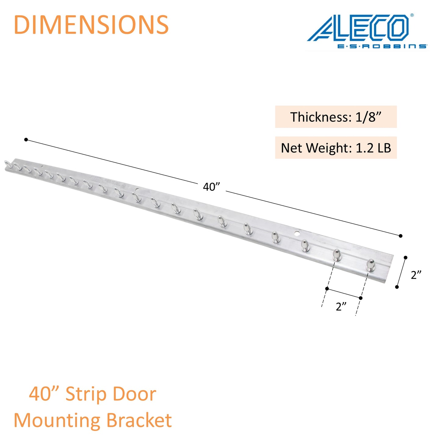 Aleco 40" Aluminum Strip Door MaxBullet Mounting Hardware – Boltless Snap-On Hardware, Wall Mount, Rust-Resistant, Fast Install, Universal Fit for Vinyl Strips, NSF/USDA Compliant