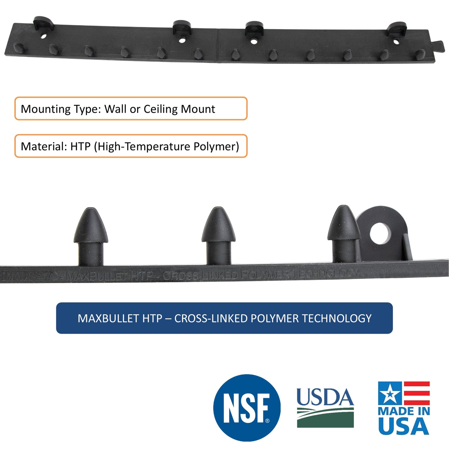 Aleco MaxBullet HTP Mounting Kit, 24" Length – Strip Door Hardware, Wall/Ceiling Mount Compatible, Cross-Linked Polymer, Fast Installation, NSF/USDA Compliant