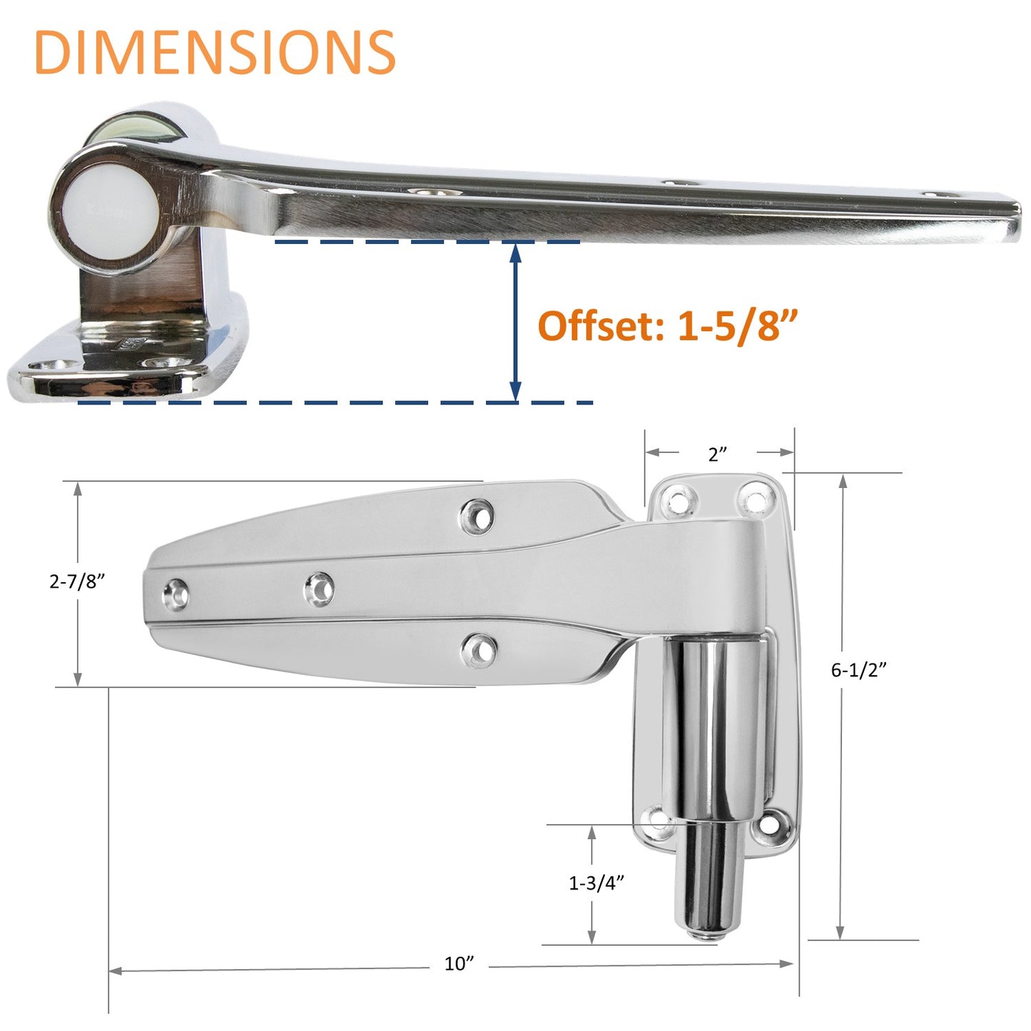 KASON 1248 Reversible Spring-Assisted Cam-Lift Hinge Chrome Finish for Walk-in Freezer Cooler Refrigerator