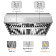 Awoco 42" Outdoor BBQ Vent Hood 18" High Type 304 Stainless Steel, 4 Speeds 2000 CFM, Dual Blowers, Adjustable LED Lights, 8” Round Top Vent