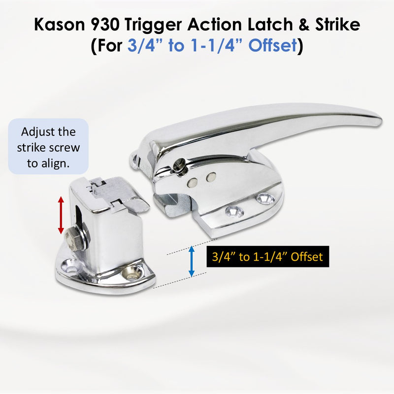 Kason 930 Trigger Action Polished Chrome Latch with Adjustable Strike, Made In USA for Reach-In Coolers/Refrigerators