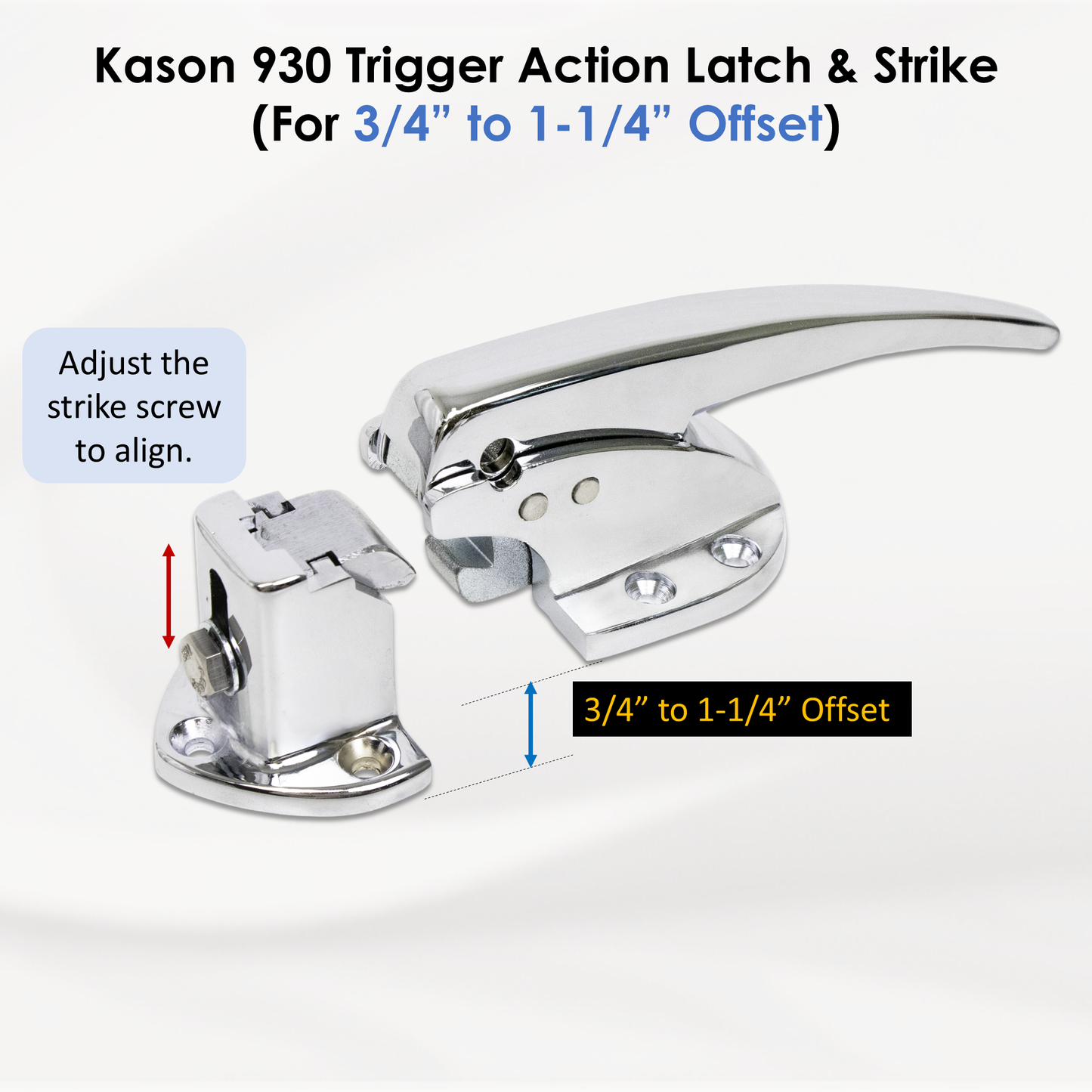 Kason 930 Trigger Action Polished Chrome Latch with Adjustable Strike, Made In USA for Reach-In Coolers/Refrigerators