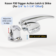 Kason 930 Trigger Action Polished Chrome Latch with Adjustable Strike, Made In USA for Reach-In Coolers/Refrigerators