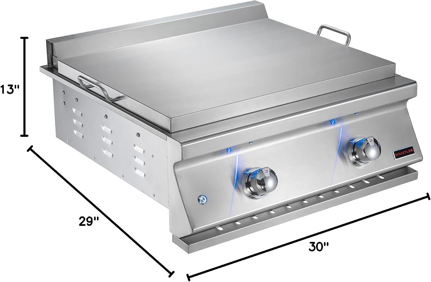 Whistler Built-In 28" 2 Burner Griddle With Heavy Duty 304 SS Cooking Plate