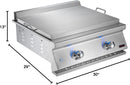 Whistler Built-In 28" 2 Burner Griddle With Heavy Duty 304 SS Cooking Plate