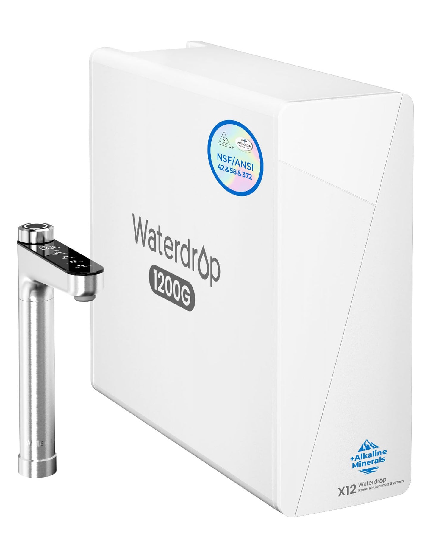 Waterdrop X12 White Tankless Reverse Osmosis System | 1200 GPD | 11-Stage Filtration | UV Sterilization | Alkaline Mineral Technology | Smart Faucet | NSF/ANSI 42, 58 & 372 Certified